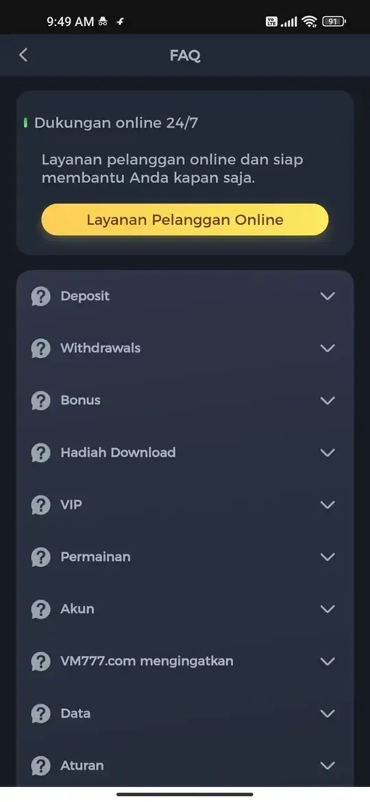 VM777 tampilan FAQ dan dukungan pelanggan